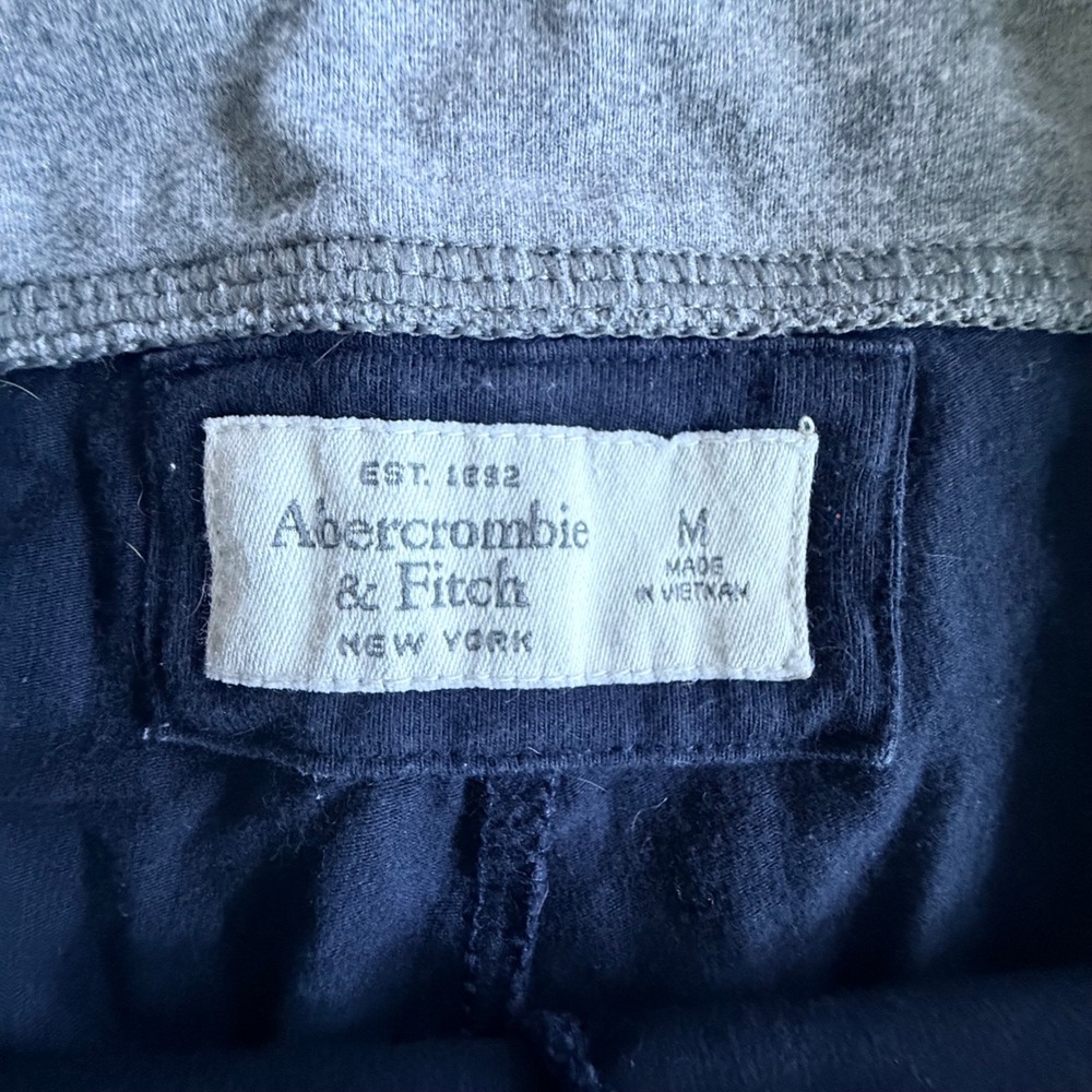 VTG Y2K Abercrombie & Fitch Retro Fold Over Waist Leggings Navy Blue/Gray Logo M - Picture 3 of 7